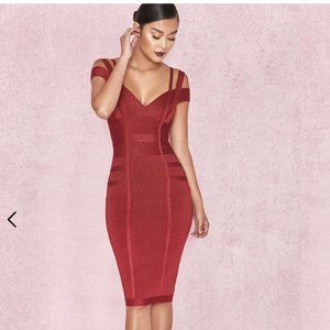 House of CB Mimi Wine Off Shoulder Bandage Dress